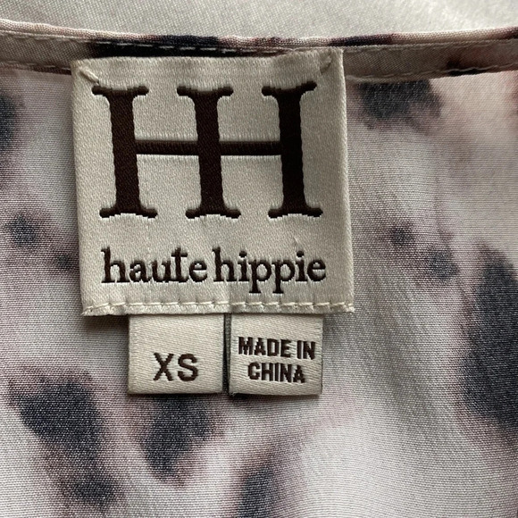 Haute Hippie Silk Cream & Brown Animal Print V-Neck Leopard High-Lo Dress XS - Picture 4 of 4